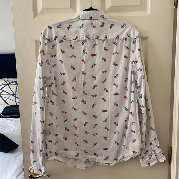 White button down with orange and blue motor cycles - Picture 2 of 4